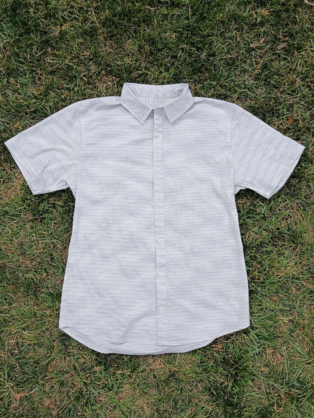 Hybrid Button Up Shirt Medium Gray Stretch Short Sleeve Golf Athletic